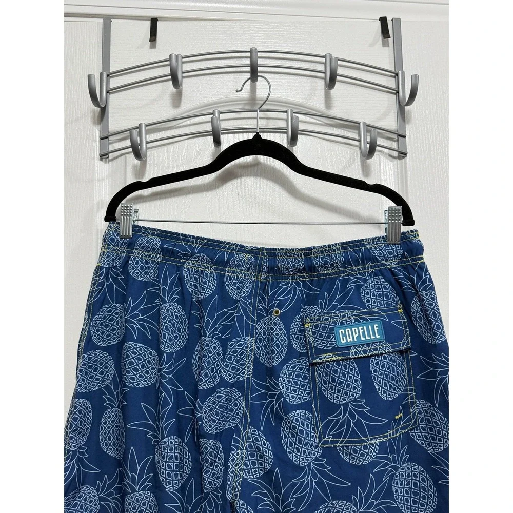 Capelle Hybrid Swim Trunks Mens M Blue Pineapple‎ Print Yellow Drawstring lined